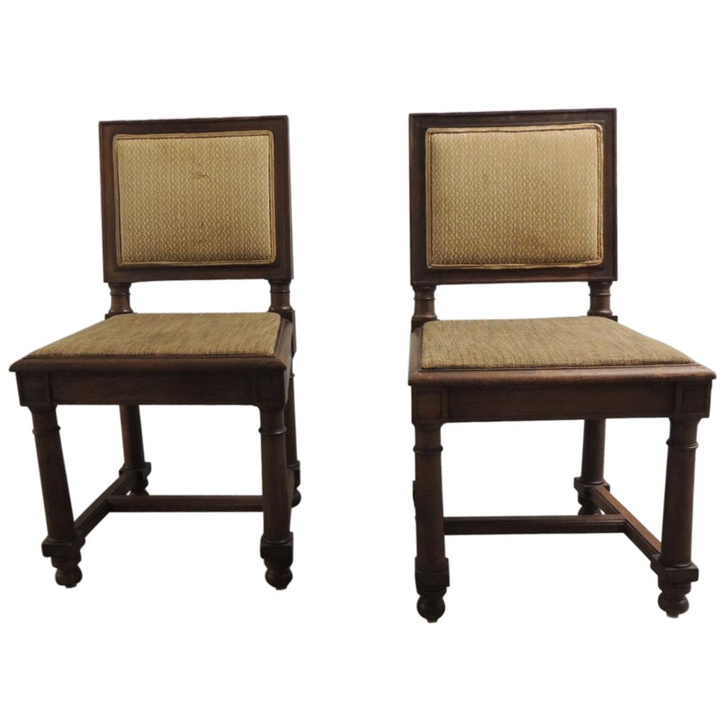 Pair of English Side Chairs with Upholstered Back in Fortuny Tapa Pattern