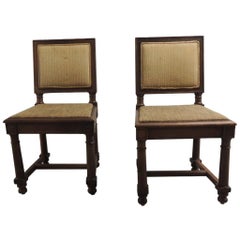 Pair of English Side Chairs with Upholstered Back in Fortuny Tapa Pattern