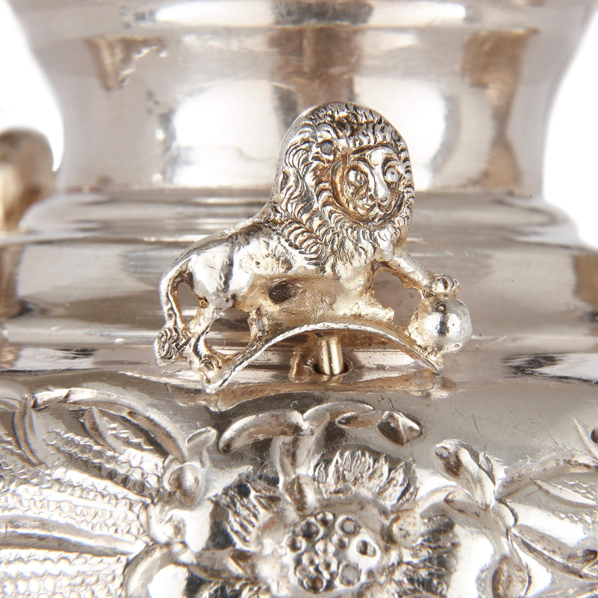 20th Century Pair of English Silver and Silver Gilt Rimonim For Sale