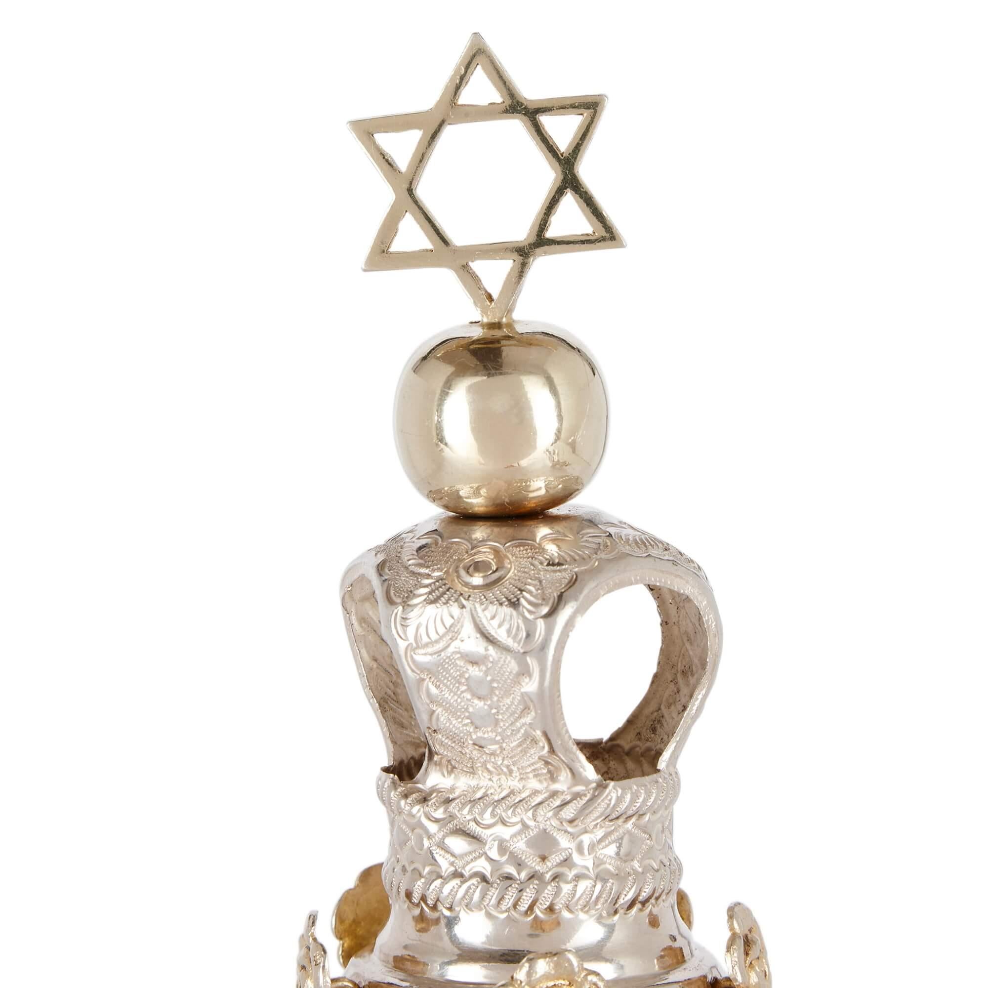 Pair of English Silver and Silver Gilt Rimonim For Sale 2