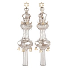 Used Pair of English Silver and Silver Gilt Rimonim 