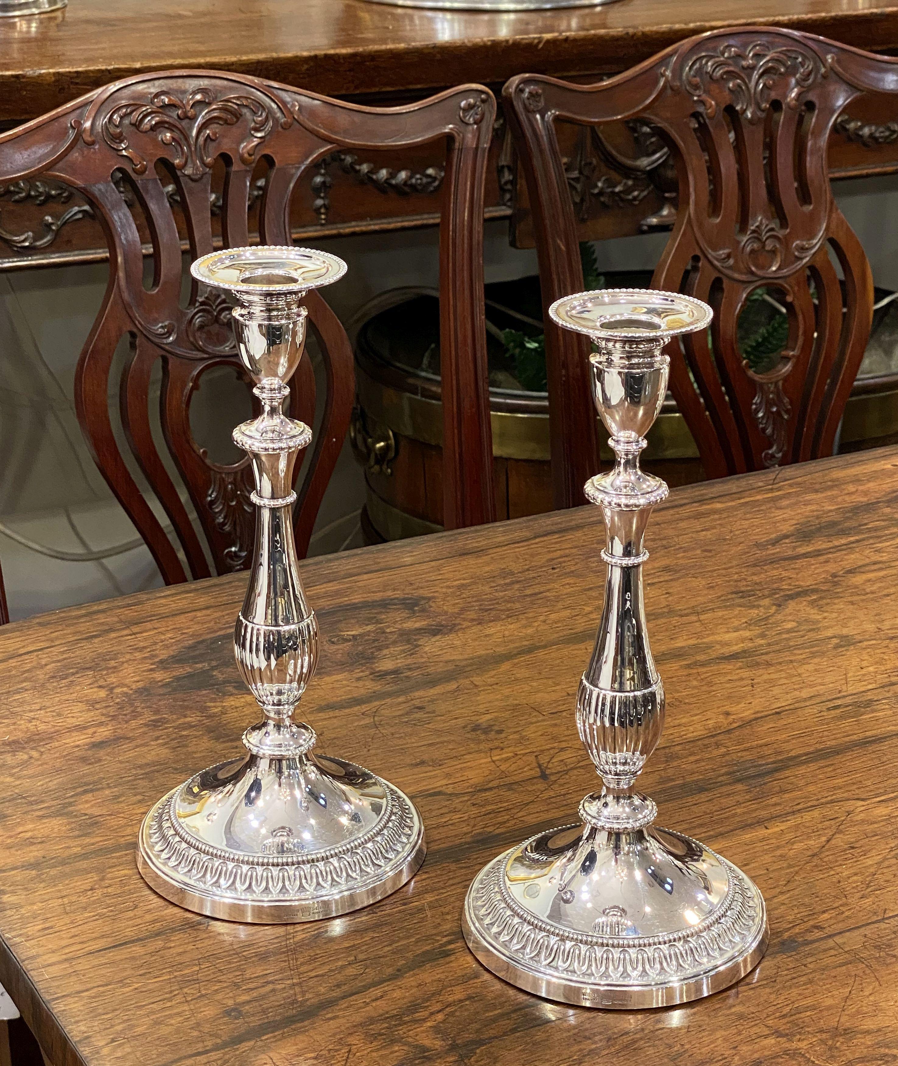 Pair of English Silver Candle Holders or Candlesticks For Sale 7