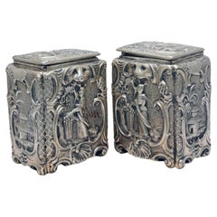 Pair of English Silver Chinoiserie Tea-Caddies, Mid 19th Century Roccoco Style