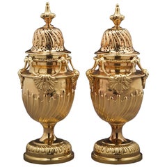 Antique Pair of English Silver-Gilt Sugar Casters