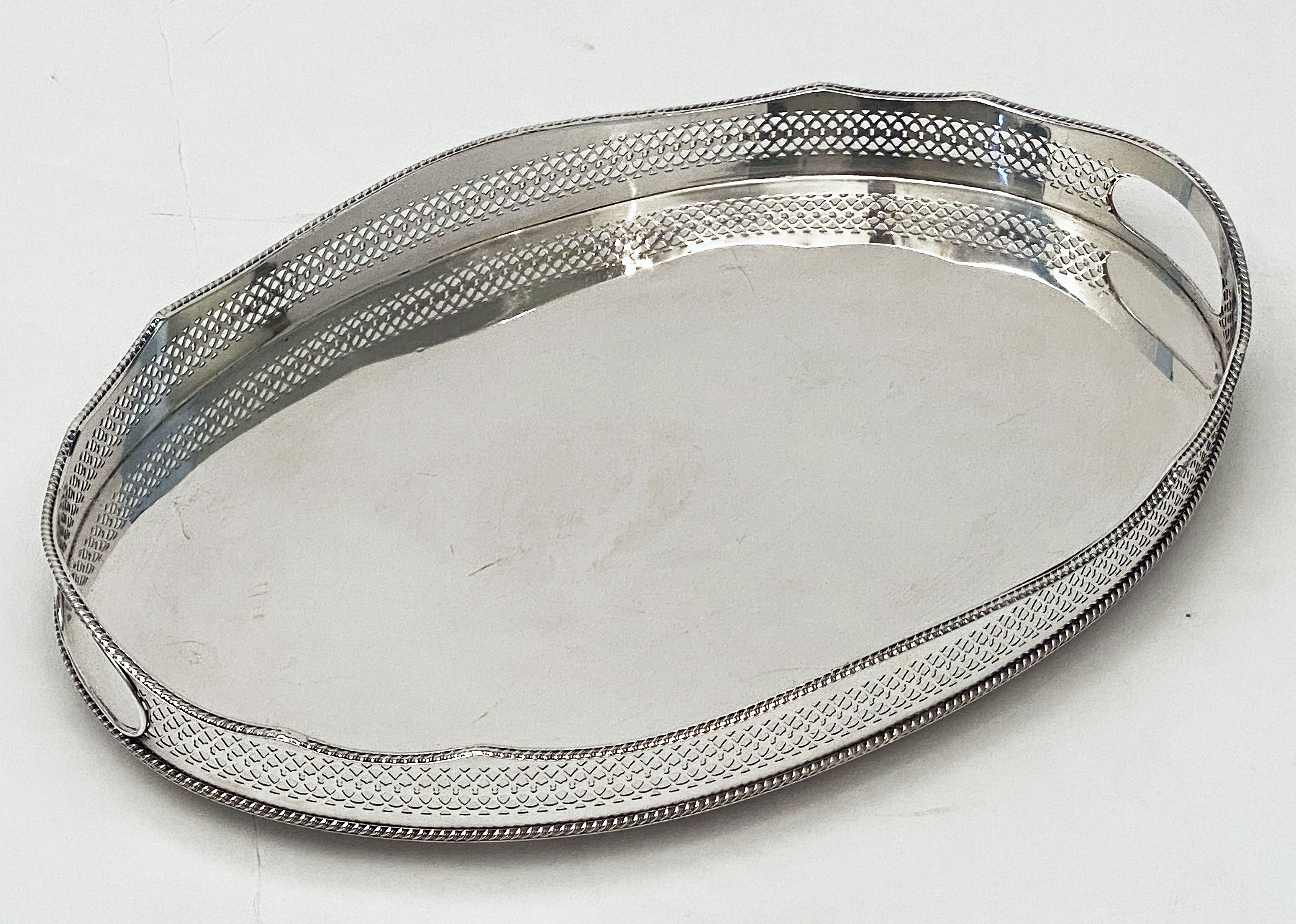 Pair of English Silver Oval Gallery Serving or Drinks Trays 'Priced as a Pair' 6