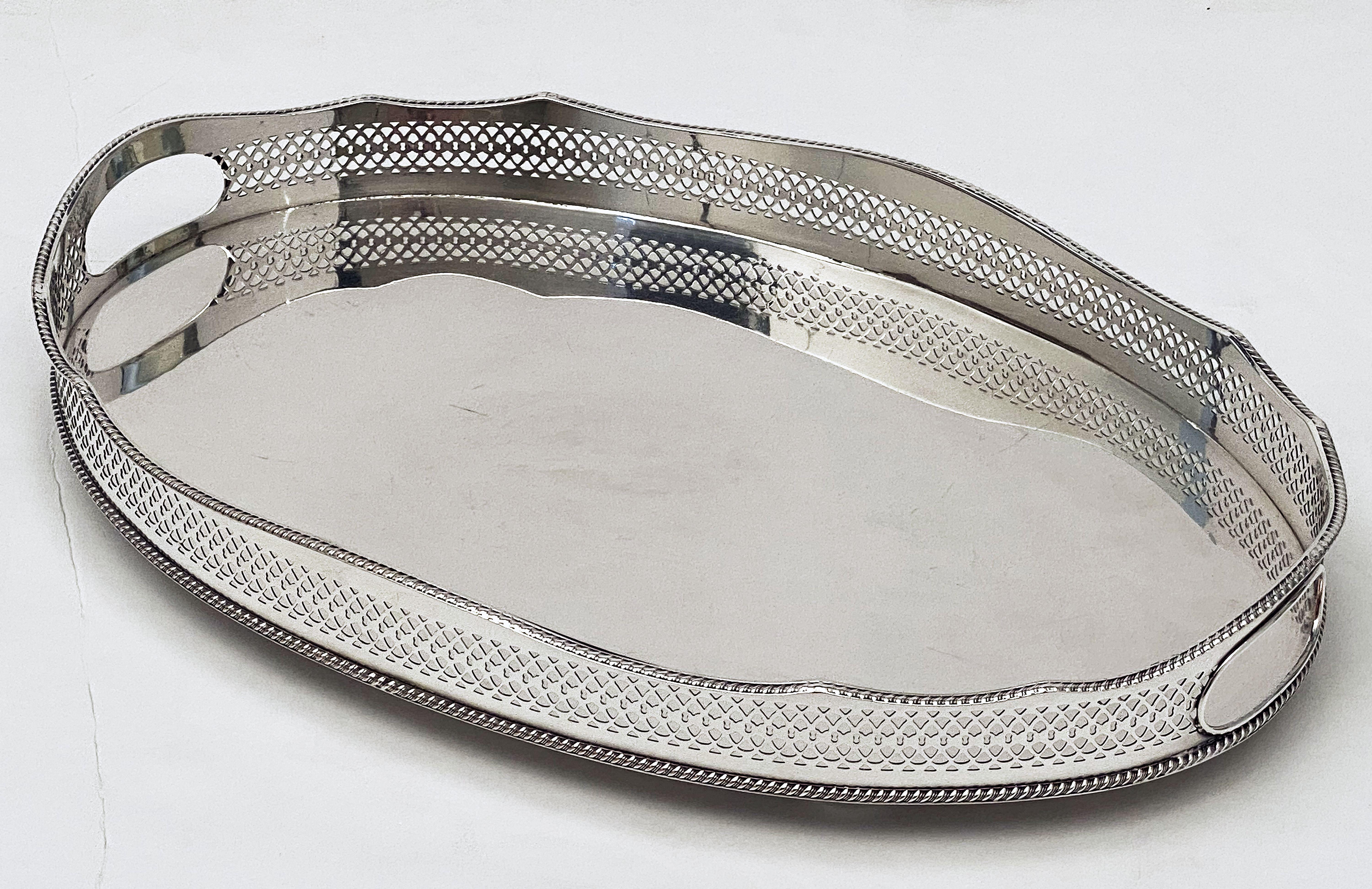 Pair of English Silver Oval Gallery Serving or Drinks Trays 'Priced as a Pair' 8