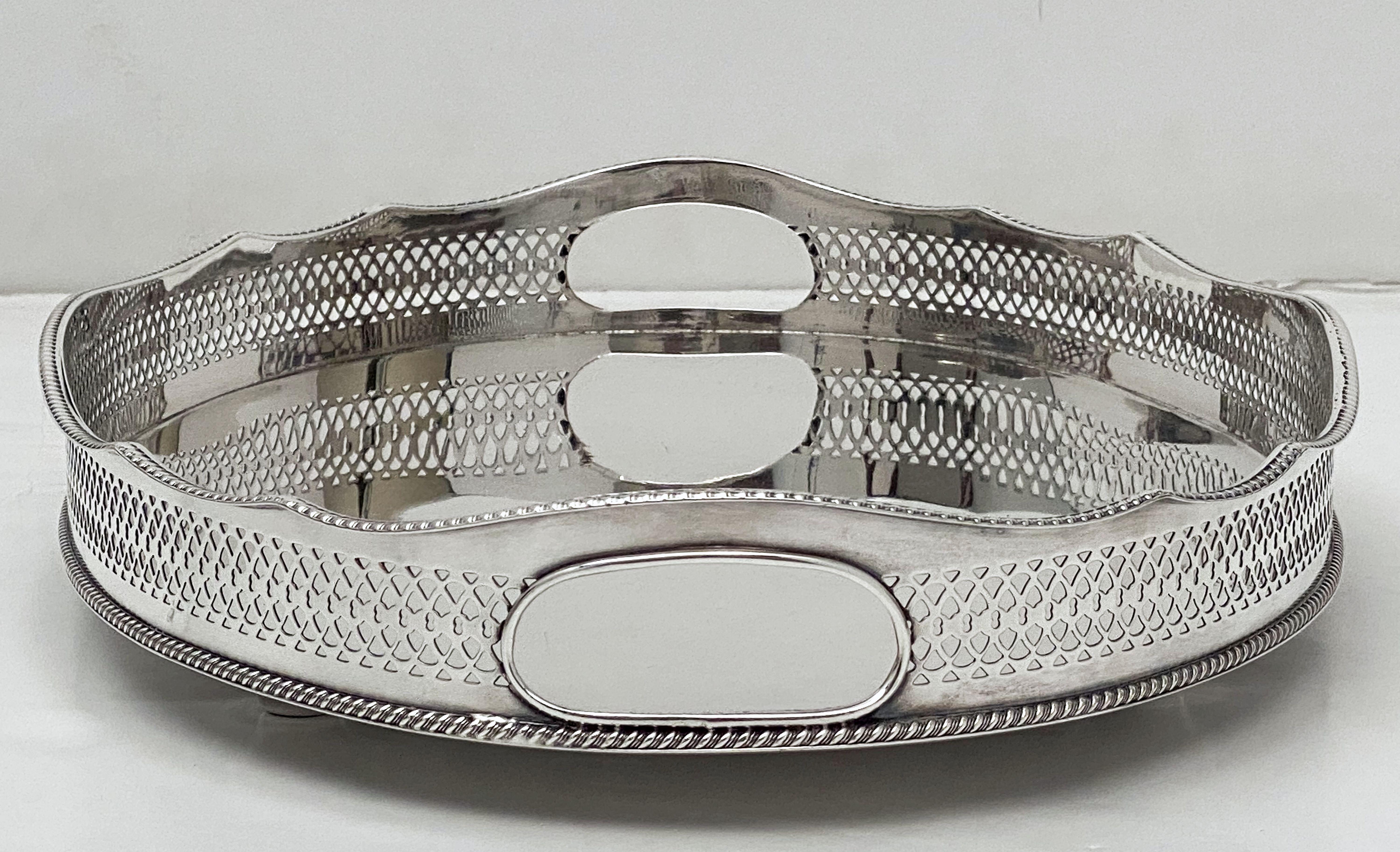Pair of English Silver Oval Gallery Serving or Drinks Trays 'Priced as a Pair' 10