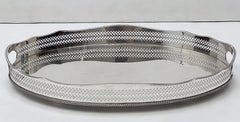 Pair of English Silver Oval Gallery Serving or Drinks Trays 'Priced as a Pair'