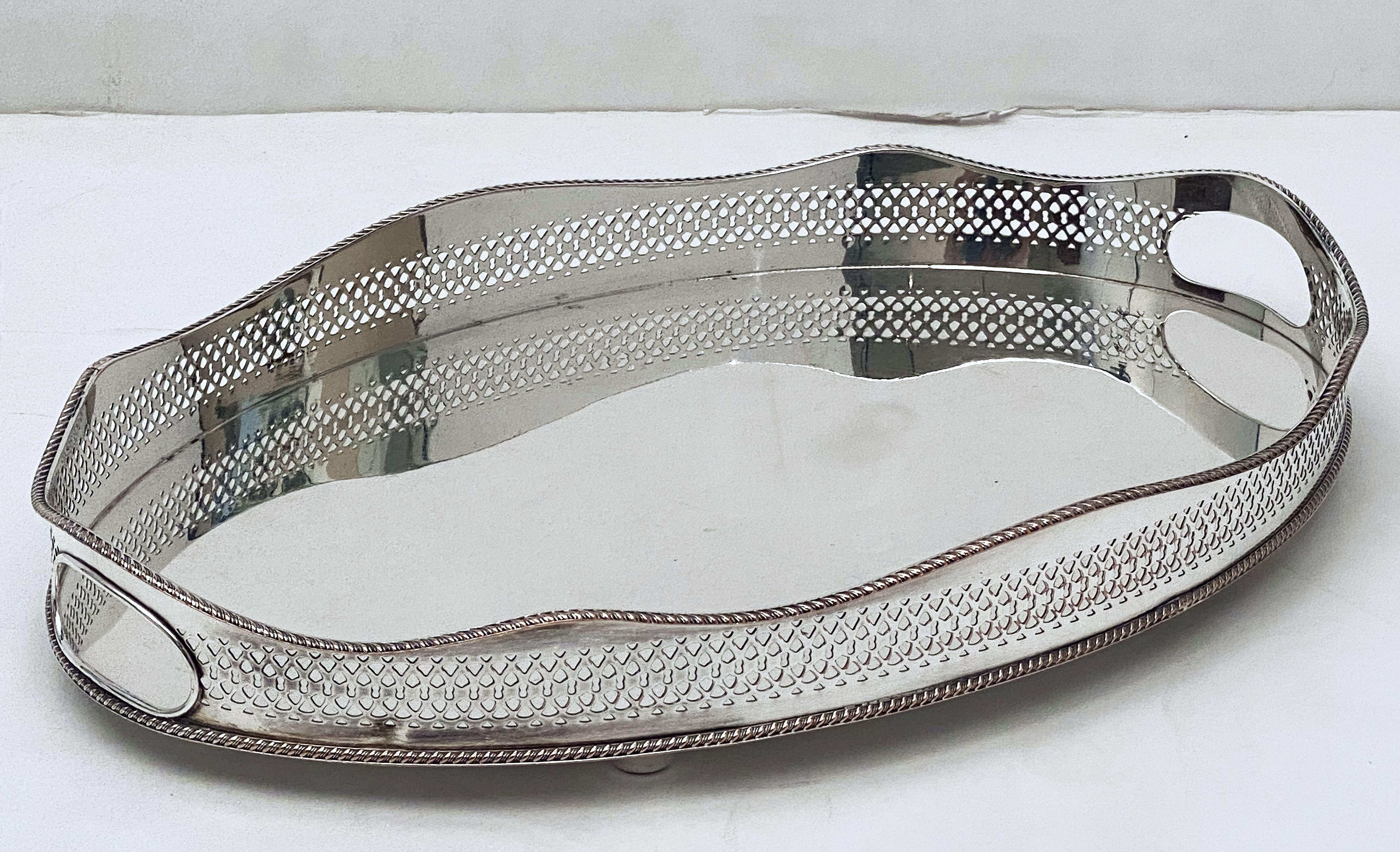 Pair of English Silver Oval Gallery Serving or Drinks Trays 'Priced as a Pair' In Good Condition In Austin, TX