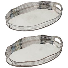 Vintage Pair of English Silver Oval Gallery Serving or Drinks Trays 'Priced as a Pair'