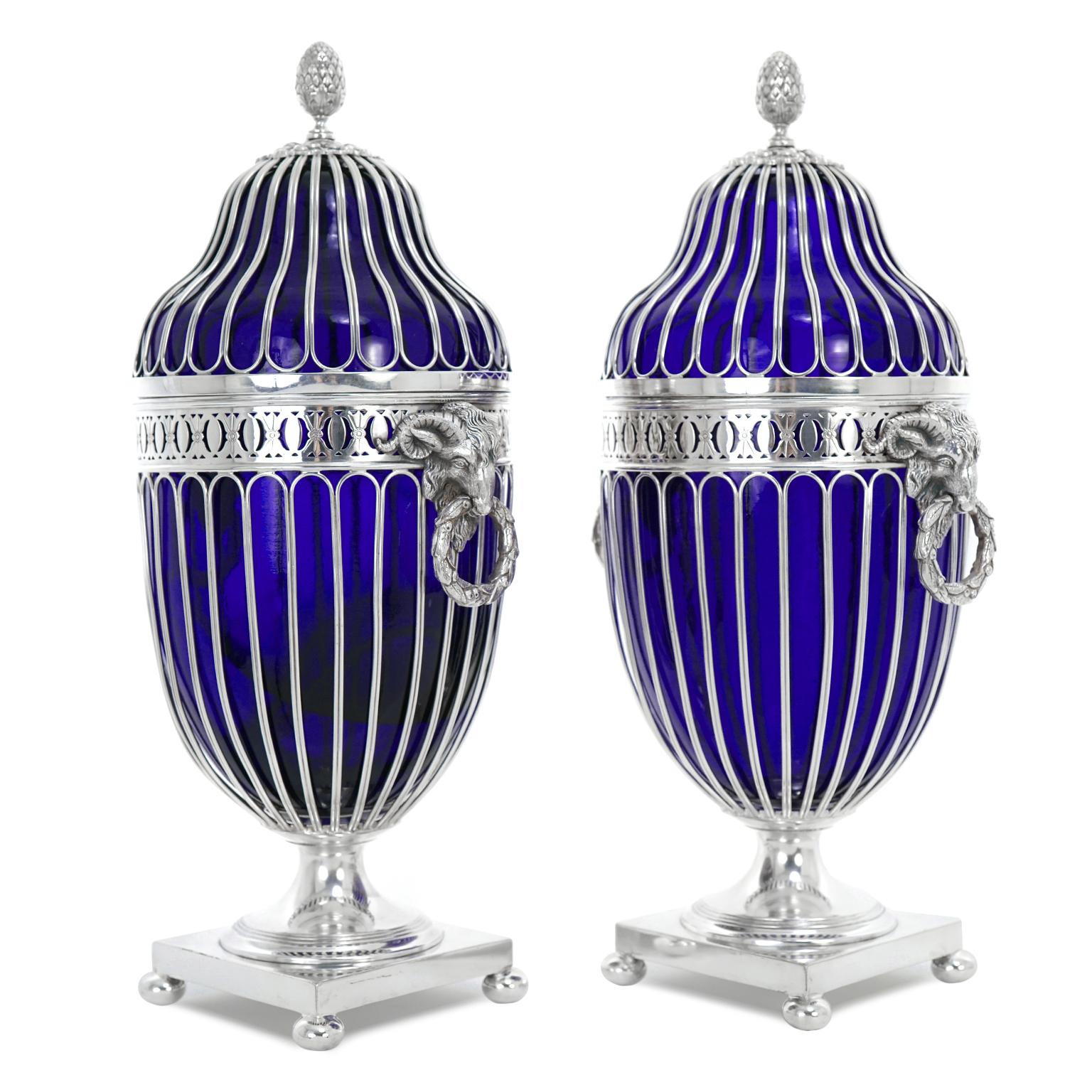 British Pair of English Silver-Plate Chestnut Urns, C 1920s For Sale
