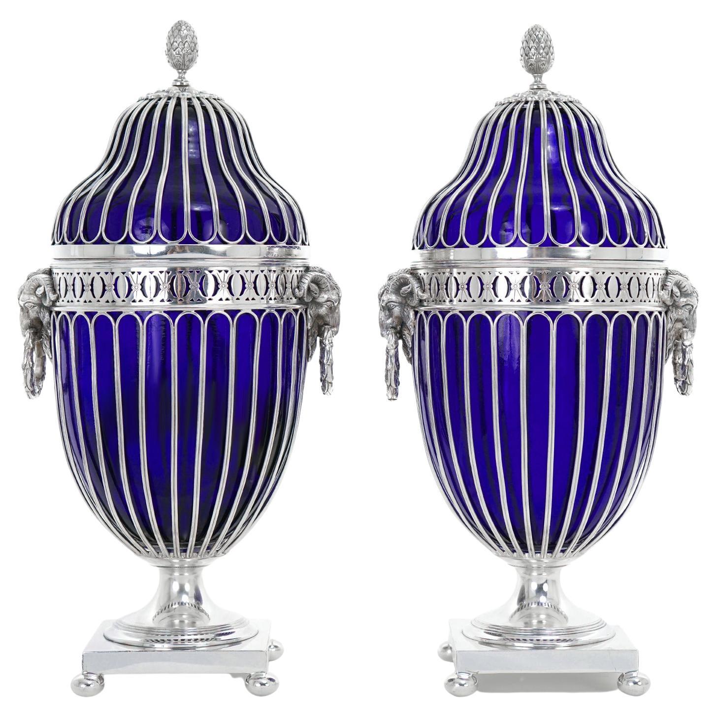 Pair of English Silver-Plate Chestnut Urns, C 1920s