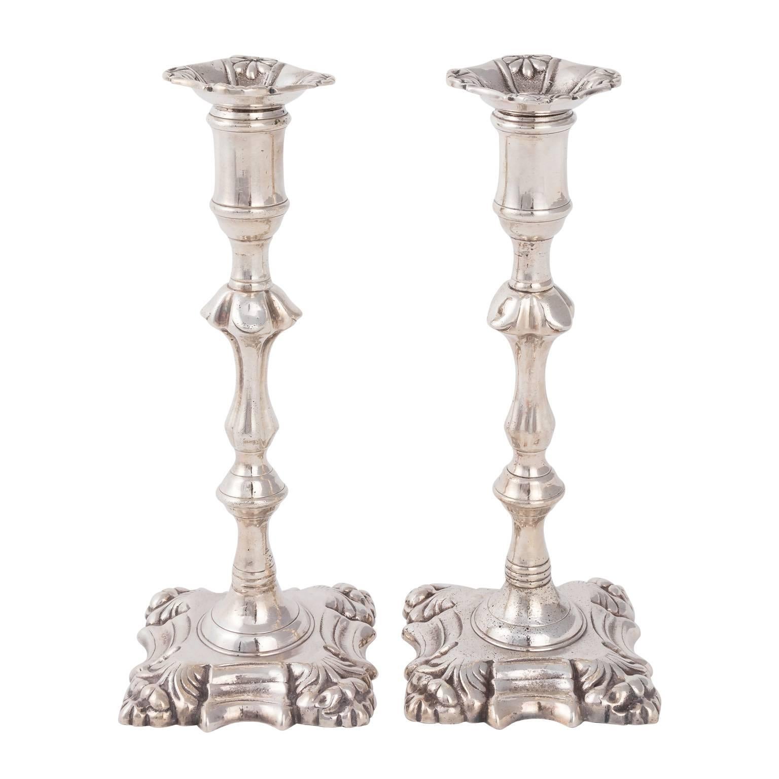 Pair of English Silver Plated Candlesticks