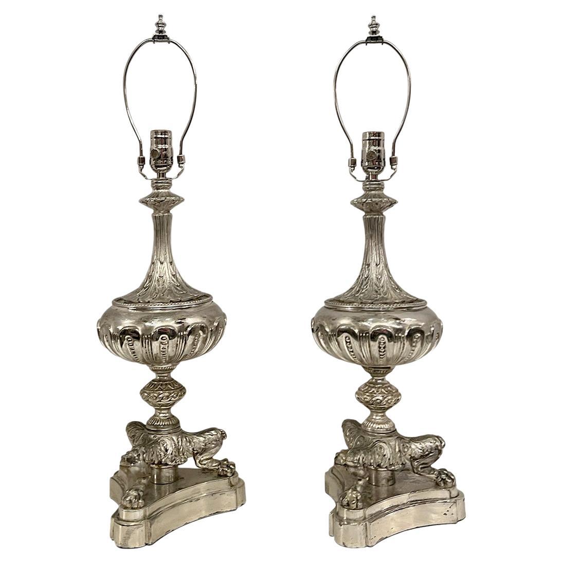 Coppia di lampade inglesi placcate in argento
