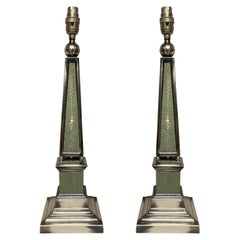 Vintage Pair of English Silver Plated Obelisk Lamps
