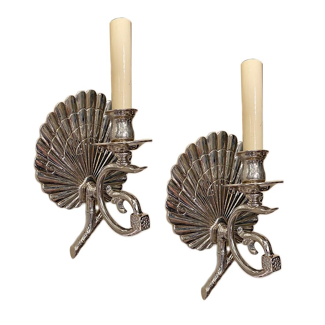 Silvered Pair of English Silver Plated Sconces