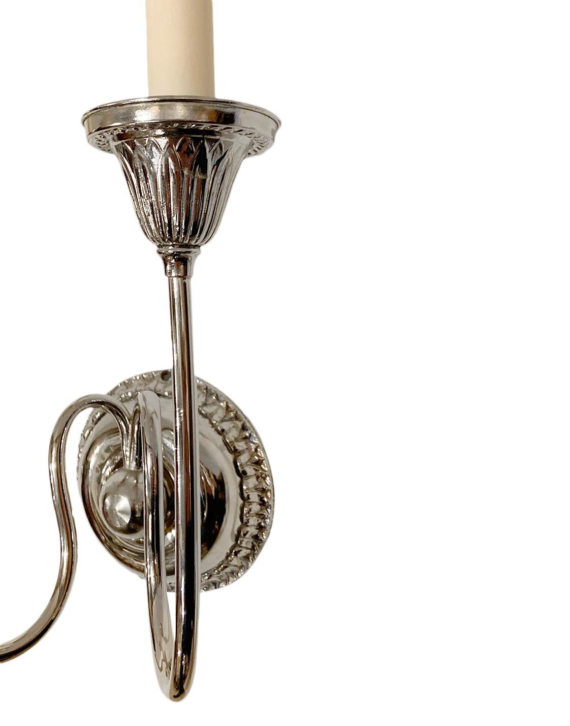 Silvered Pair of English Silver Plated Sconces For Sale