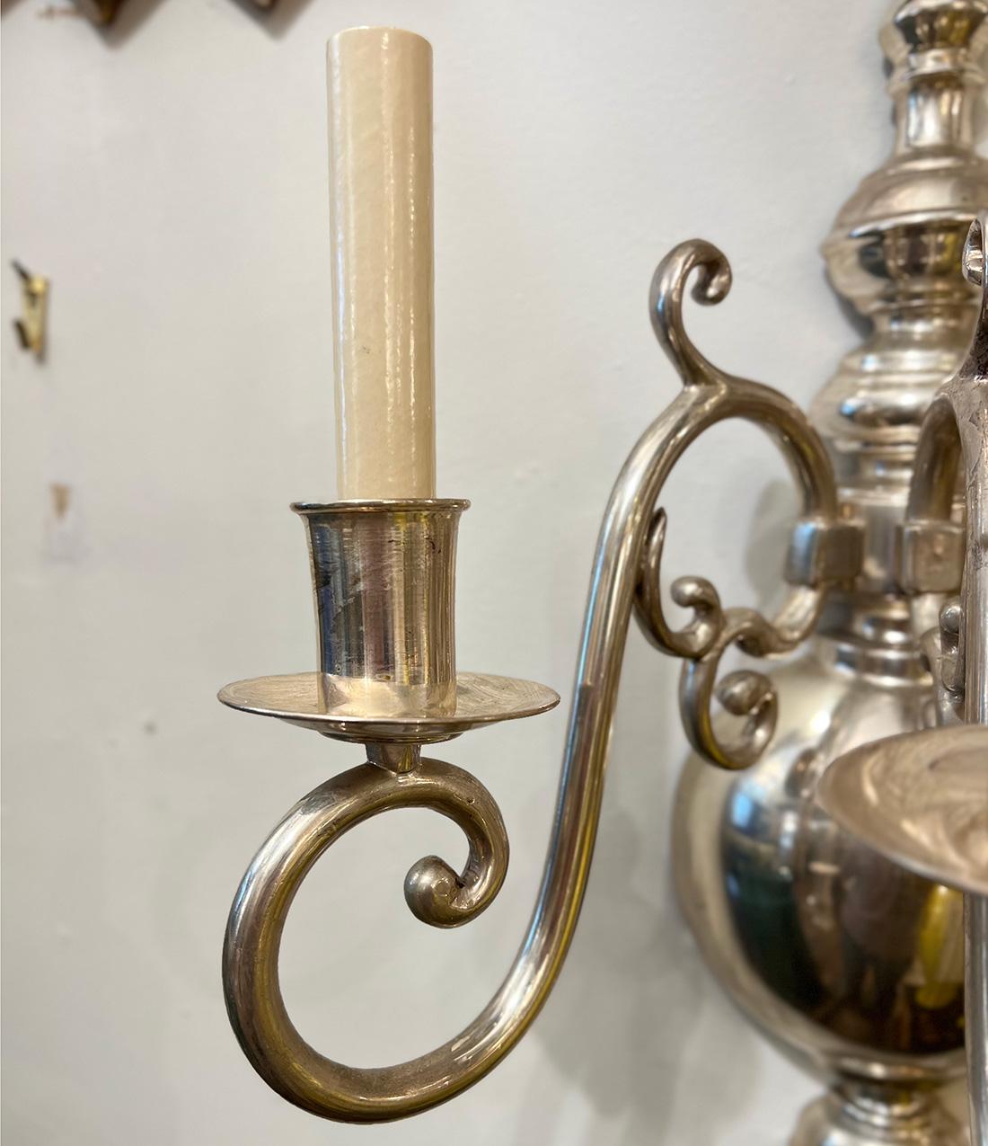 Mid-20th Century Pair of English Silver-Plated Sconces For Sale