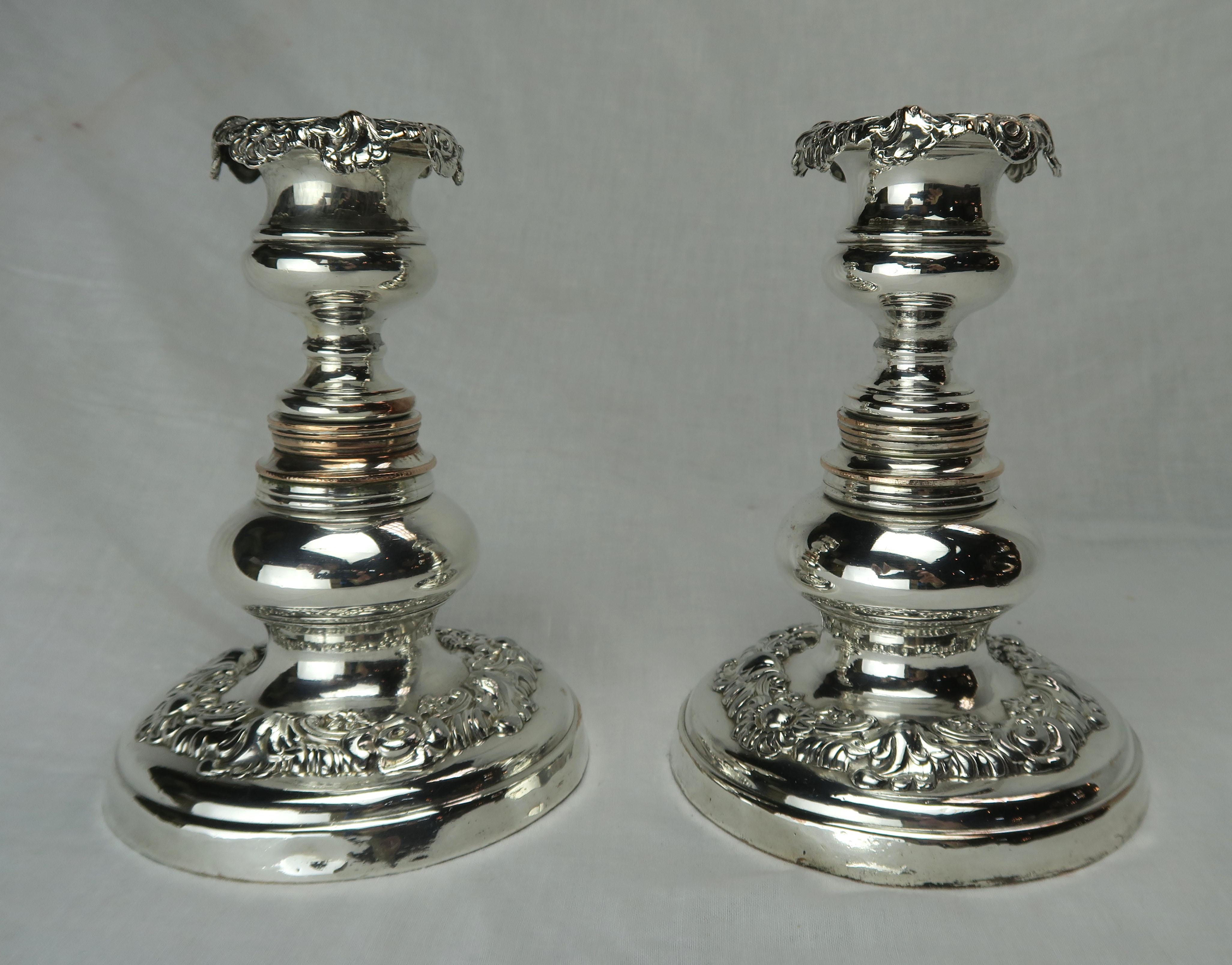 Other Pair of English Silver Repousse Candlesticks, circa 1900