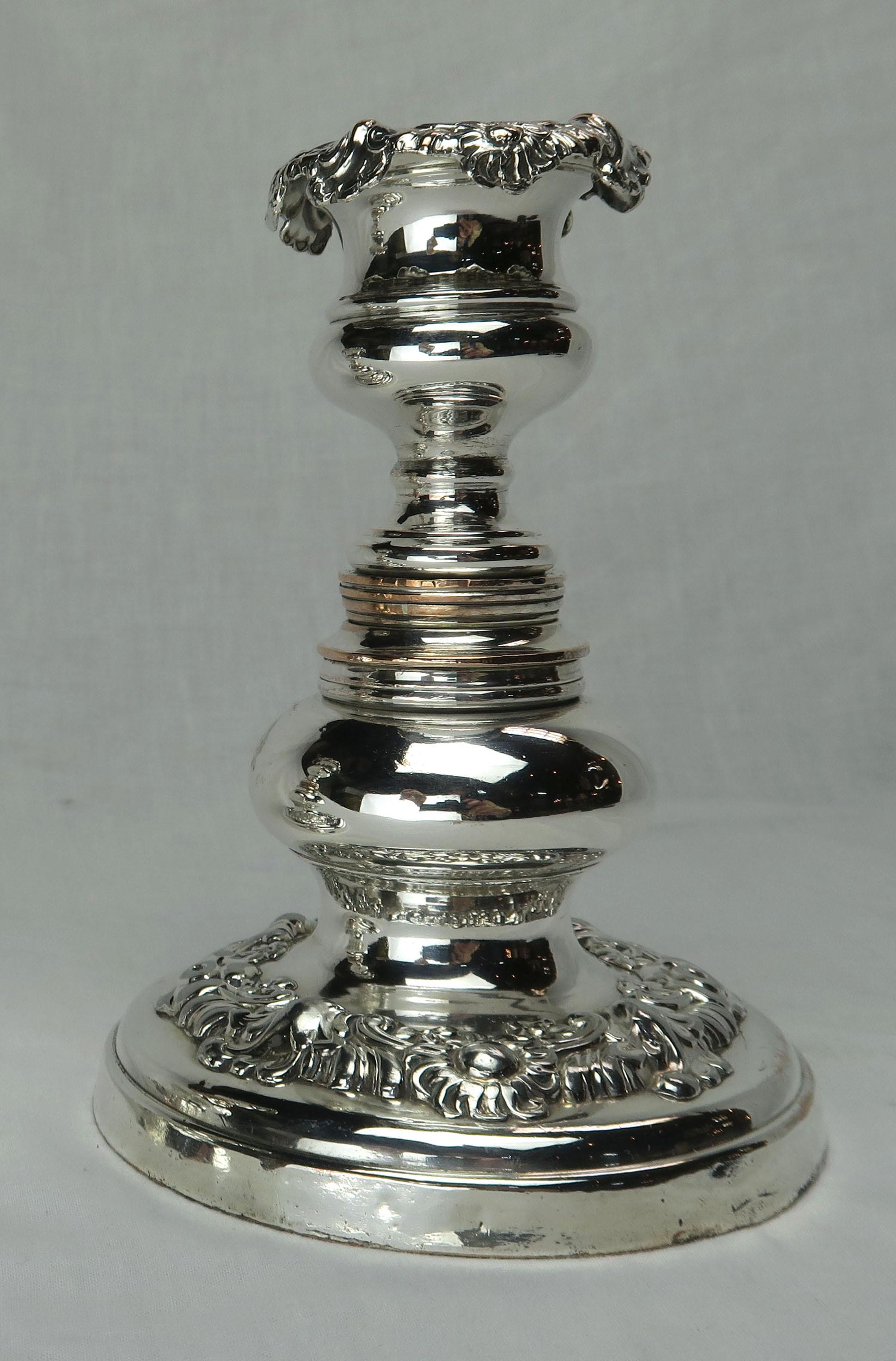 Pair of English Silver Repousse Candlesticks, circa 1900 In Distressed Condition In Los Angeles, CA