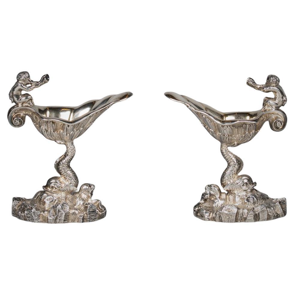 Pair of English Silver Salt Cellars For Sale