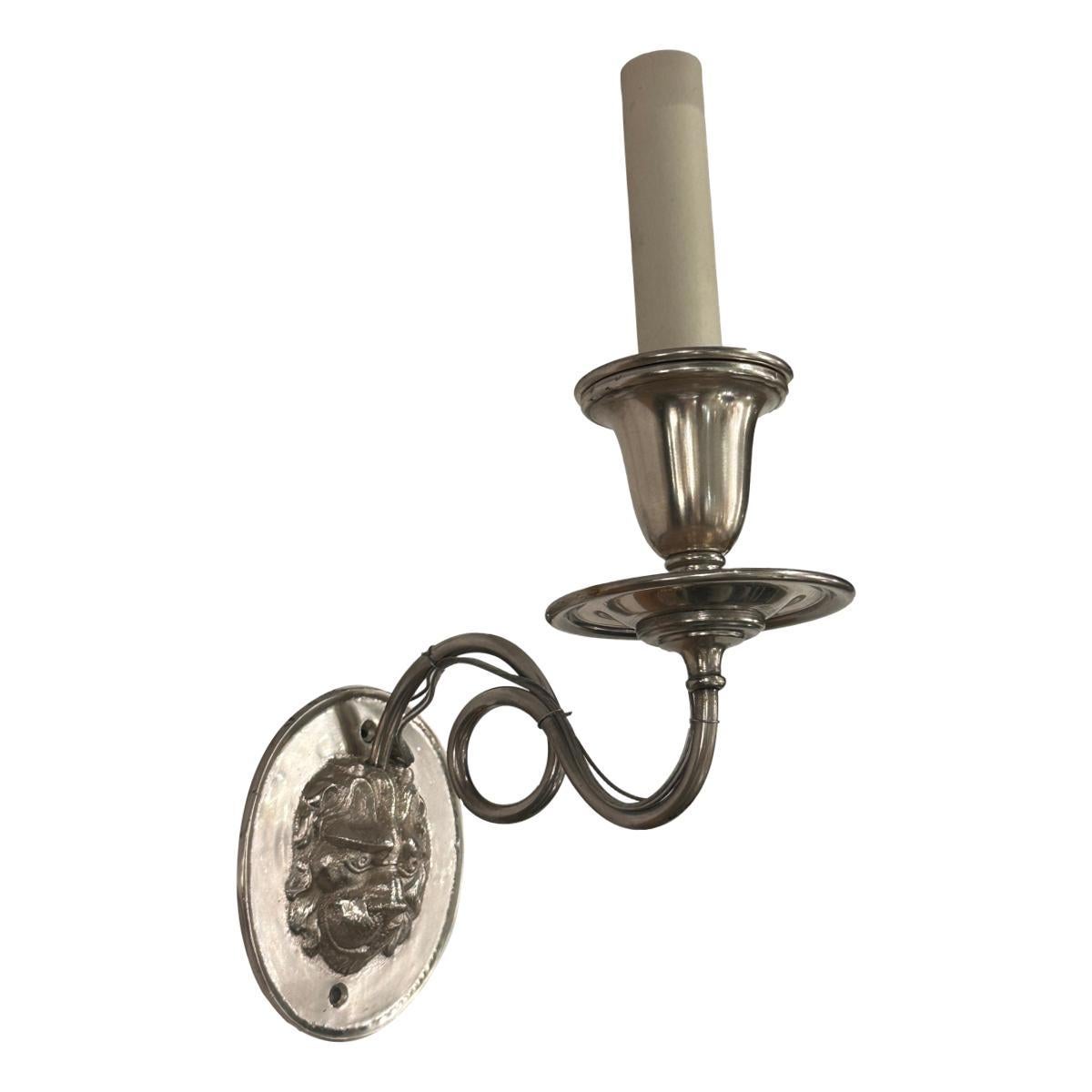 Mid-20th Century Pair of English Silver Sconces For Sale