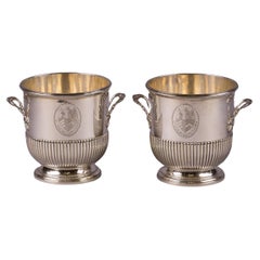 Pair of English Silver Two-Handled Cachepots