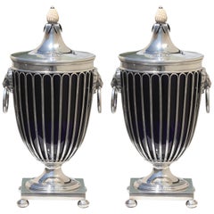 Pair of English Silver Vases and Covers