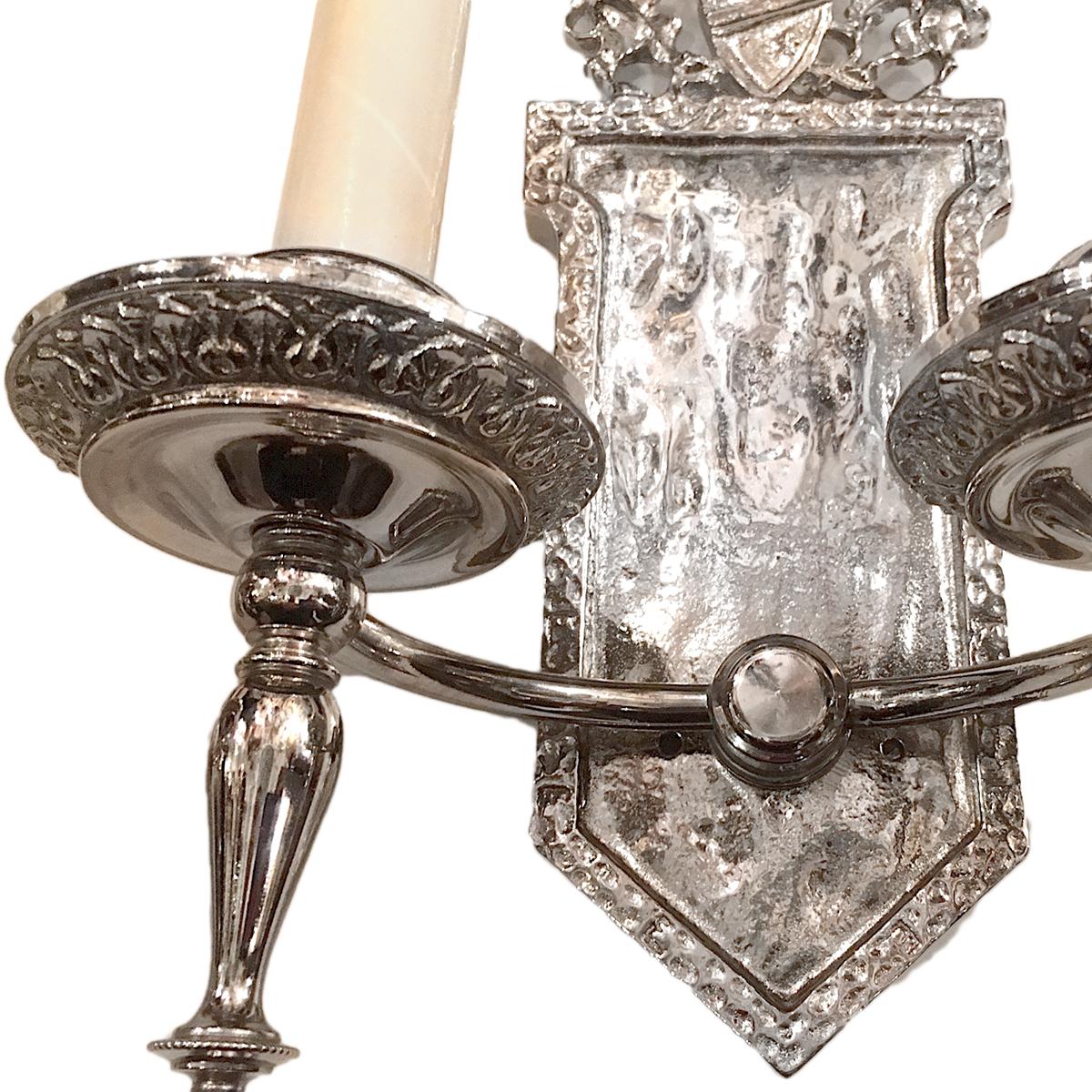 Early 20th Century Pair of English Silvered Bronze Sconces For Sale