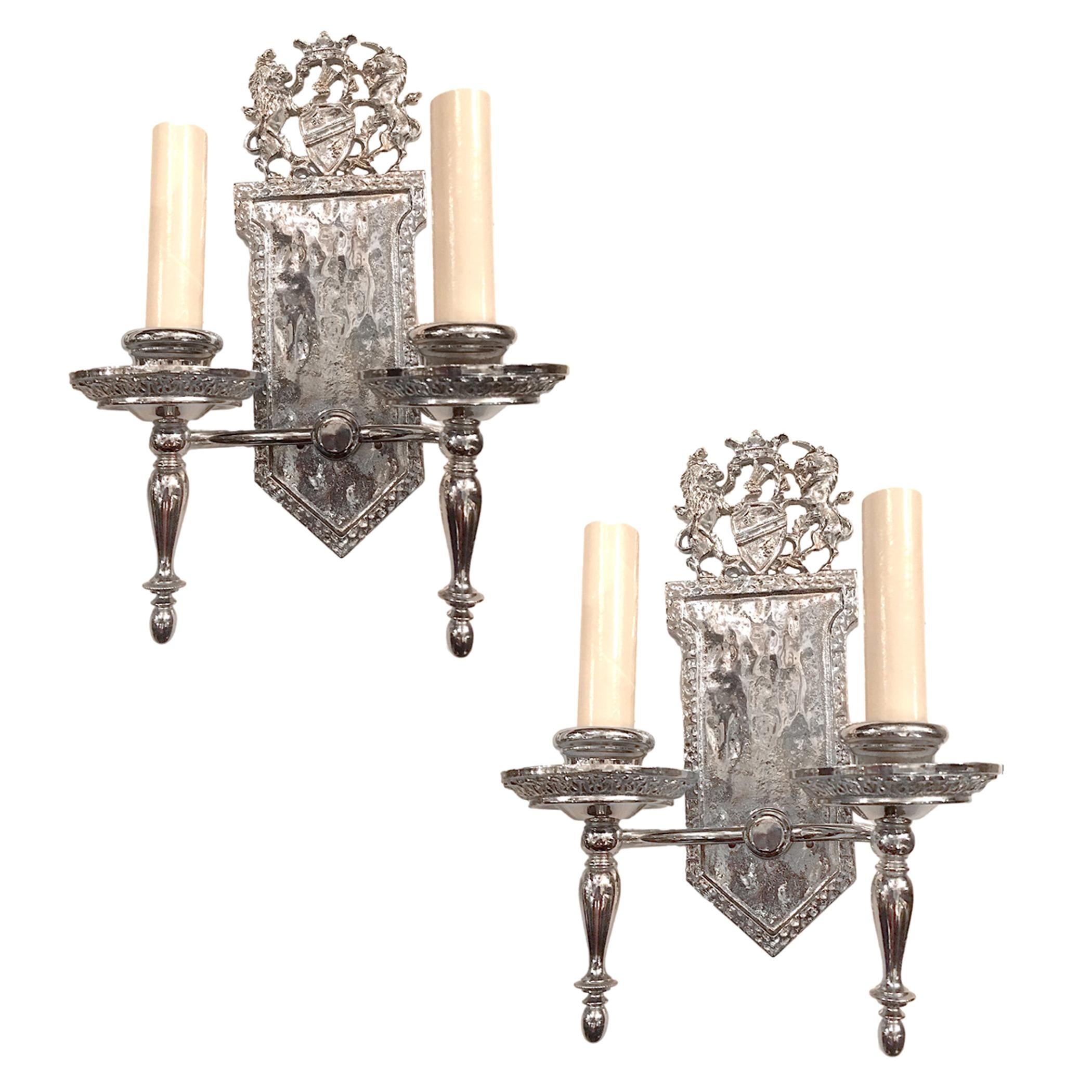 Pair of English Silvered Bronze Sconces For Sale