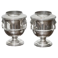 Pair of English Silverplate Wine Coolers with Lion Mask Handles, circa 1900