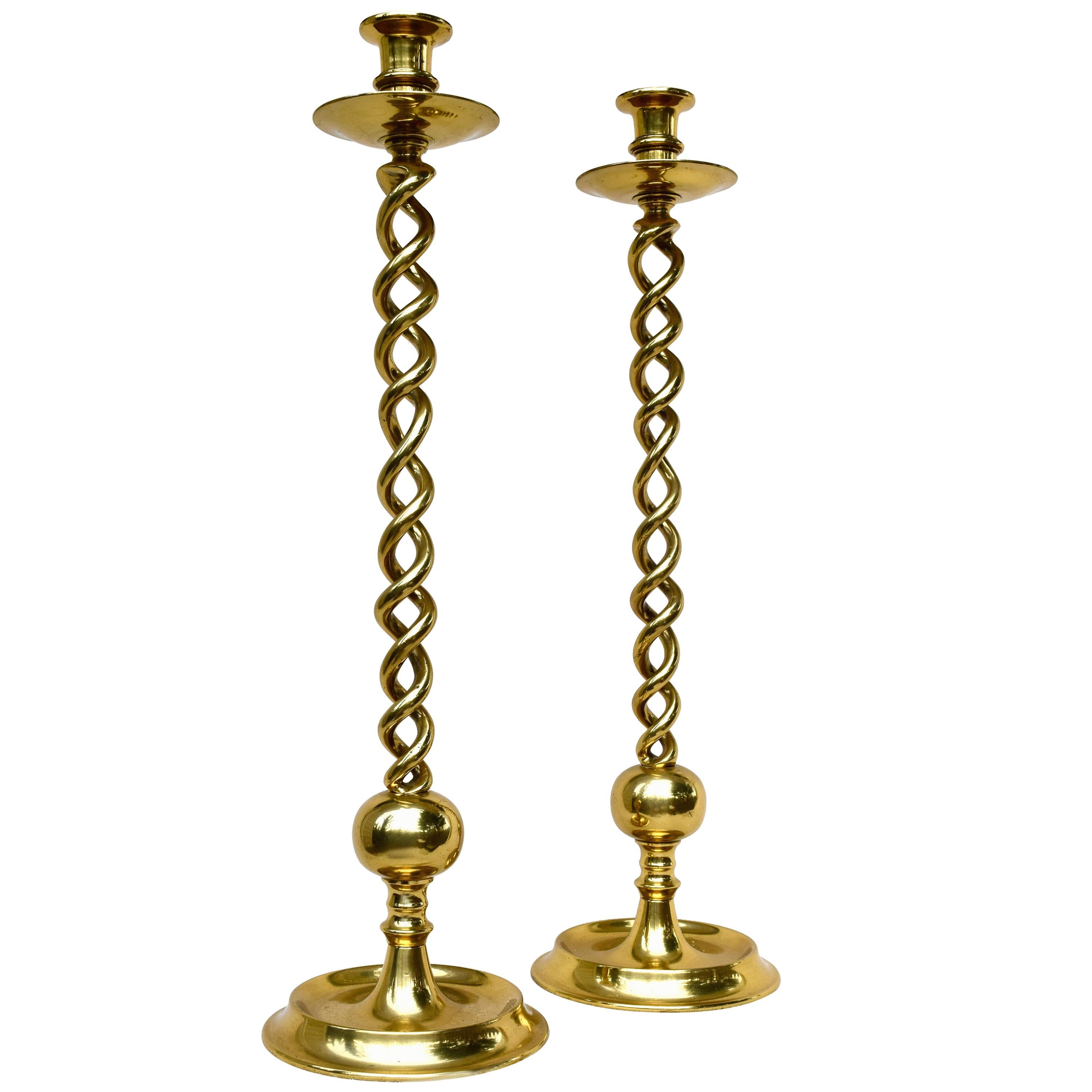 Pair of Mid19th Century English Barley Twist Candlesticks Converted to