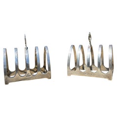 Pair Of English Solid Silver Toastracks by Silversmith Edward Viner England 1934