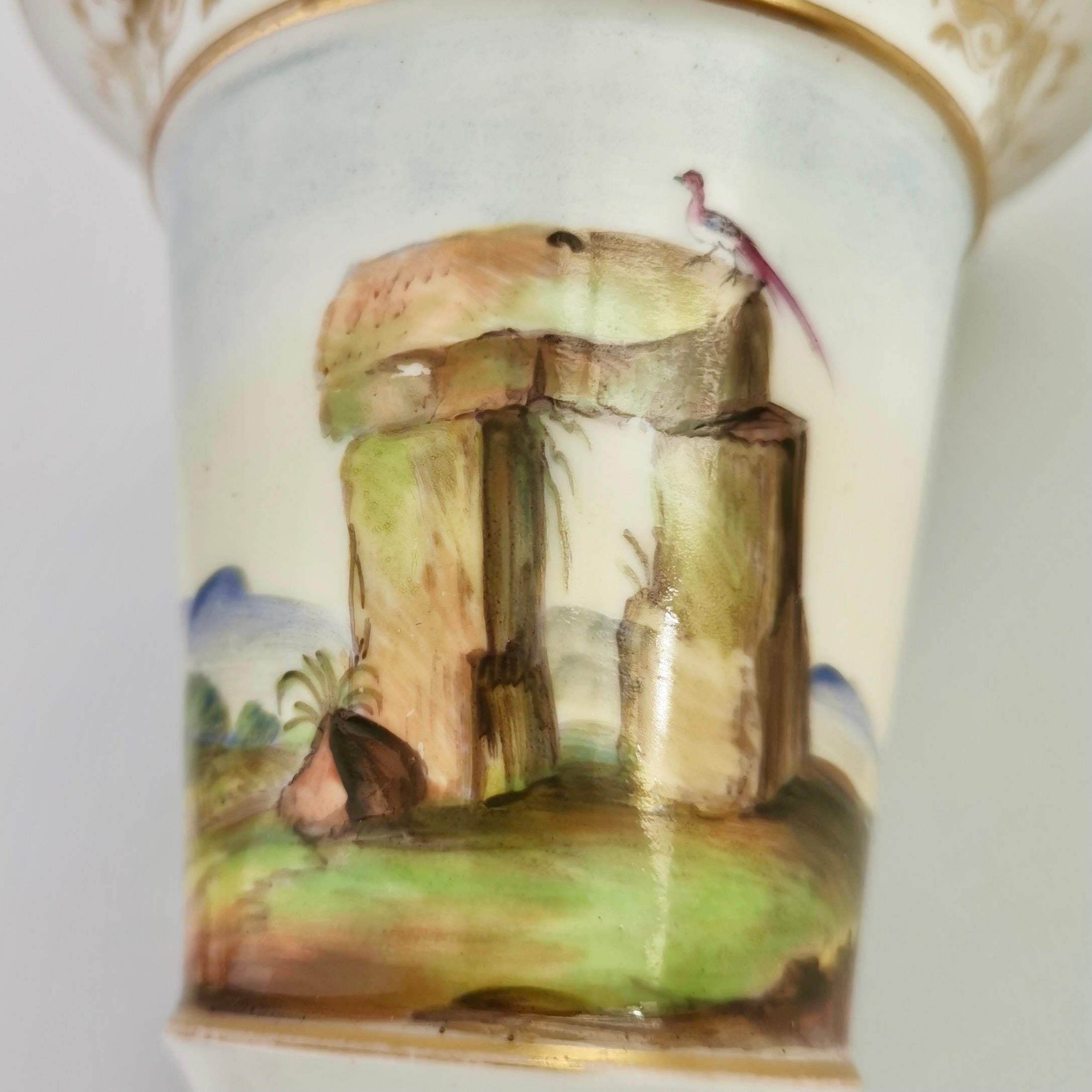Early 19th Century Pair of English Spill Vases, Children, Stonehenge and Bird, Regency, ca 1820 For Sale