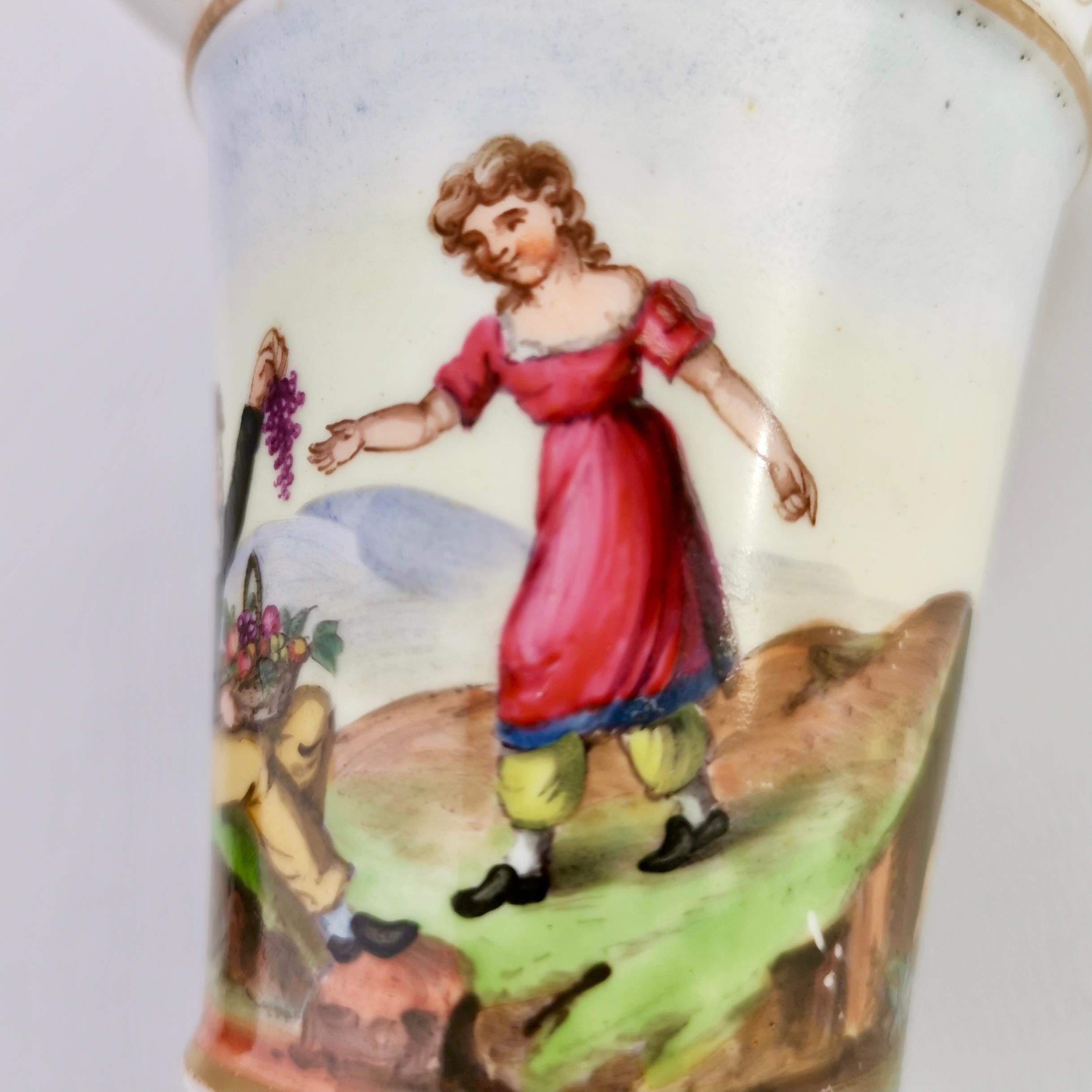 Porcelaine Paire de vases anglais de déversement, enfants, Stonehenge et oiseau, Régence, vers 1820 en vente