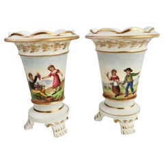 Pair of English Spill Vases, Children, Stonehenge and Bird, Regency, ca 1820