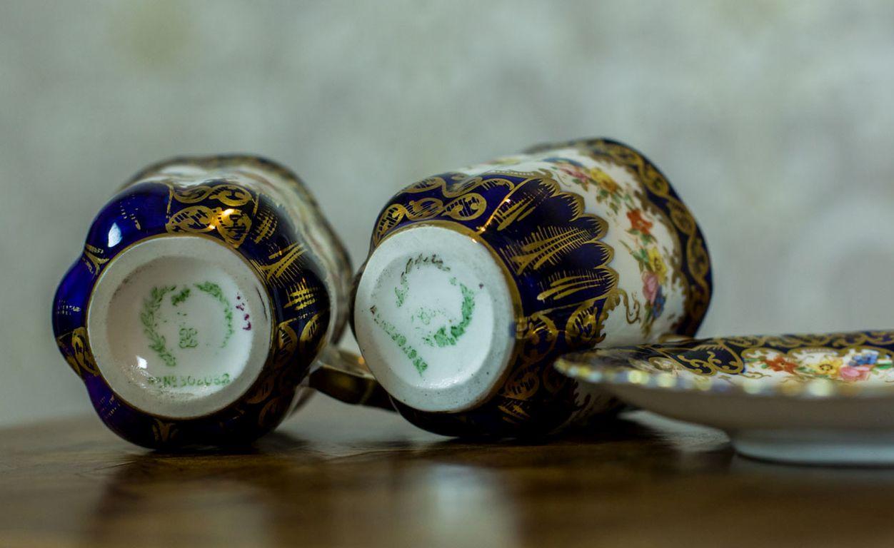 Porcelain Pair of English Staffordshire Cups from the 19th Century