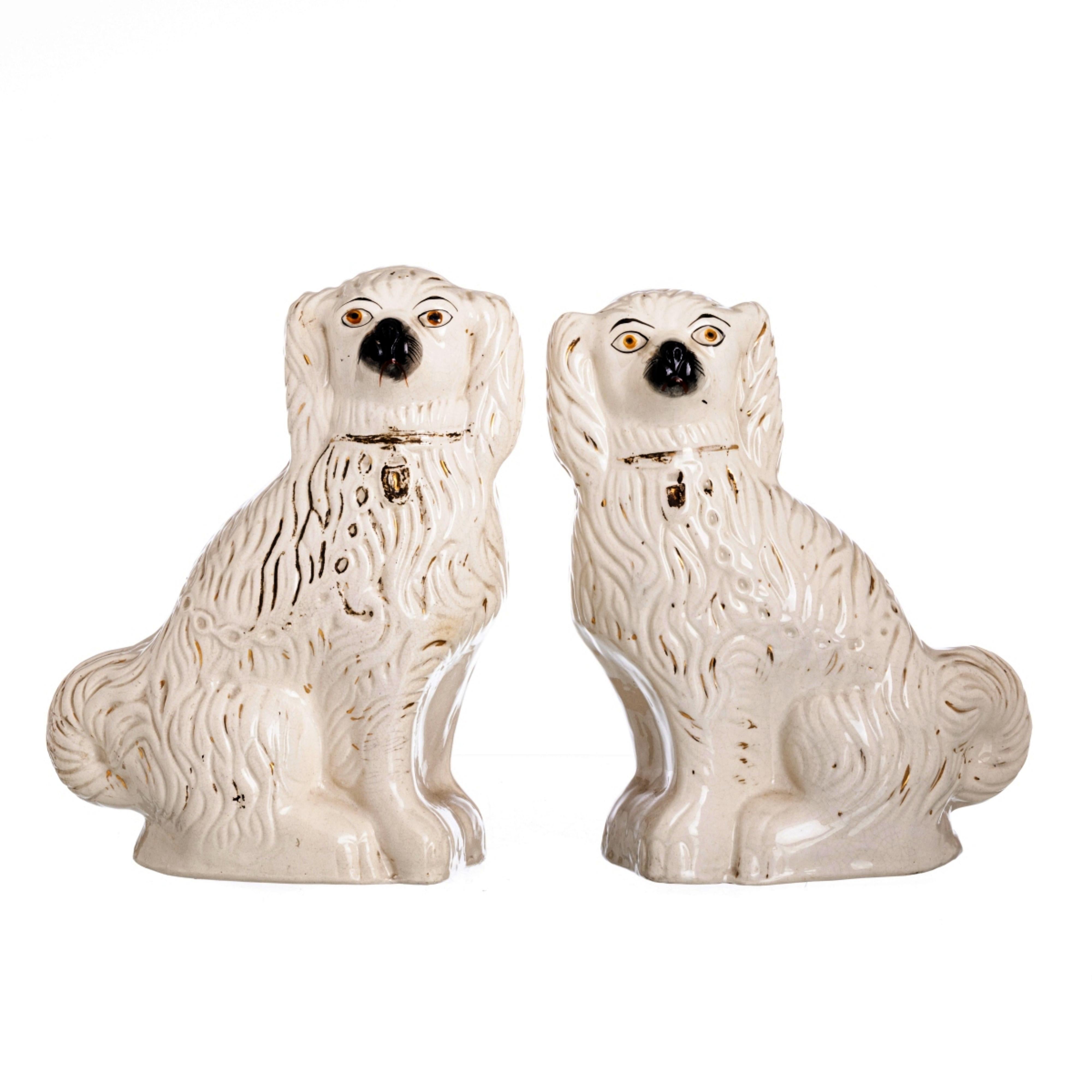 Hand-Crafted PAIR OF ENGLISH STAFFORDSHIRE DOGS 19th Century For Sale
