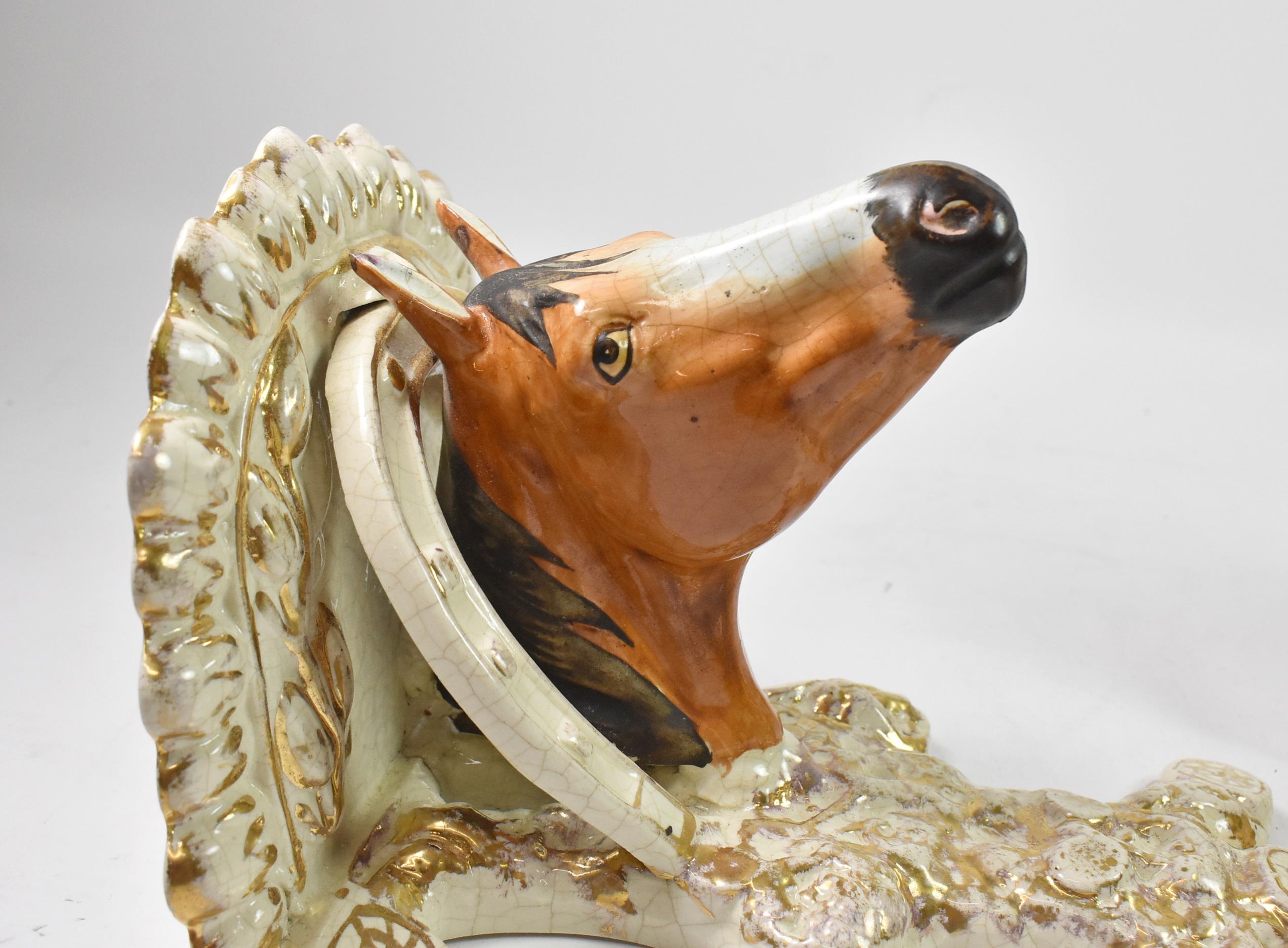 Pottery Pair of English Staffordshire Horse Scones For Sale