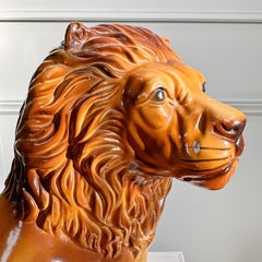 Pair of English Staffordshire Pottery Lions