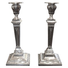 Pair of English Sterling Silver Adam Style Candlesticks