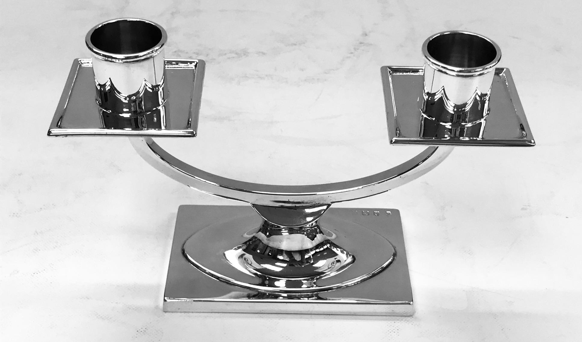 Spun Pair of English Sterling Silver Art Deco Candelabra For Sale