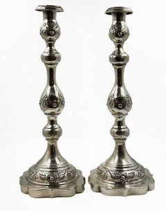 Pair of English Sterling Silver Candlesticks, Late 19th–Early 20th Century