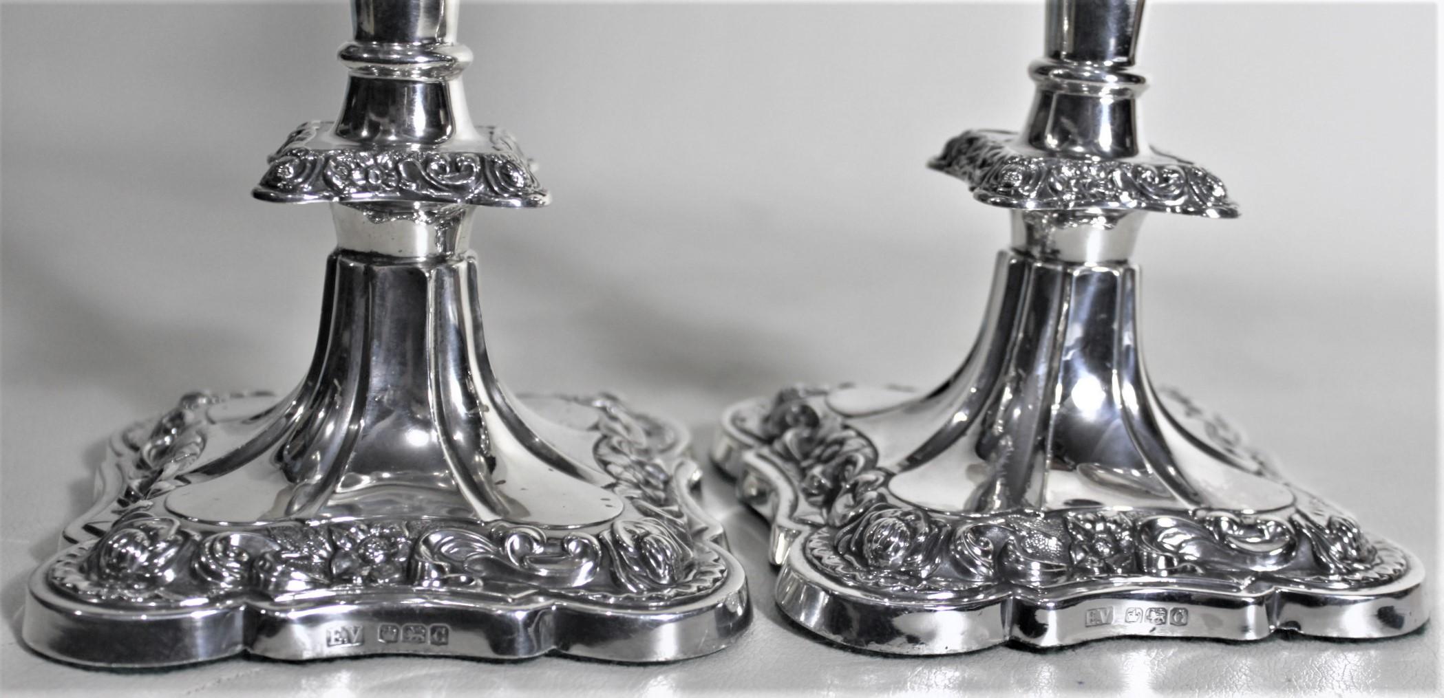 Pair of English Sterling Silver Candlesticks with Chased Floral Decoration 6