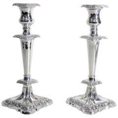 Pair of English Sterling Silver Candlesticks with Chased Floral Decoration