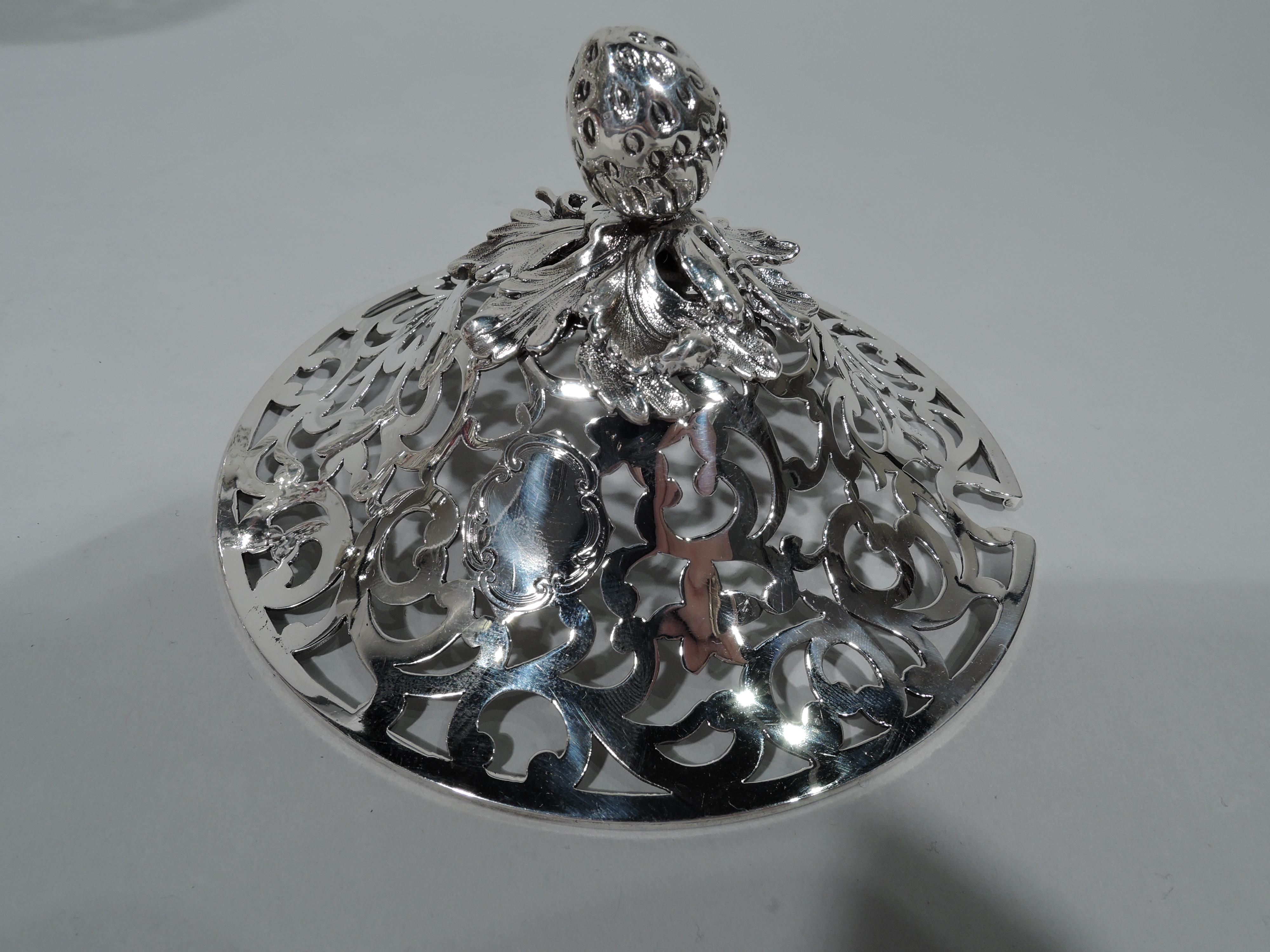 Mid-19th Century Pair of English Sterling Silver and Red Glass Strawberry Jam Compotes