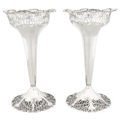 Pair of English Sterling Silver Vases