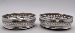 Pair of English Sterling Silver & Wood Coasters