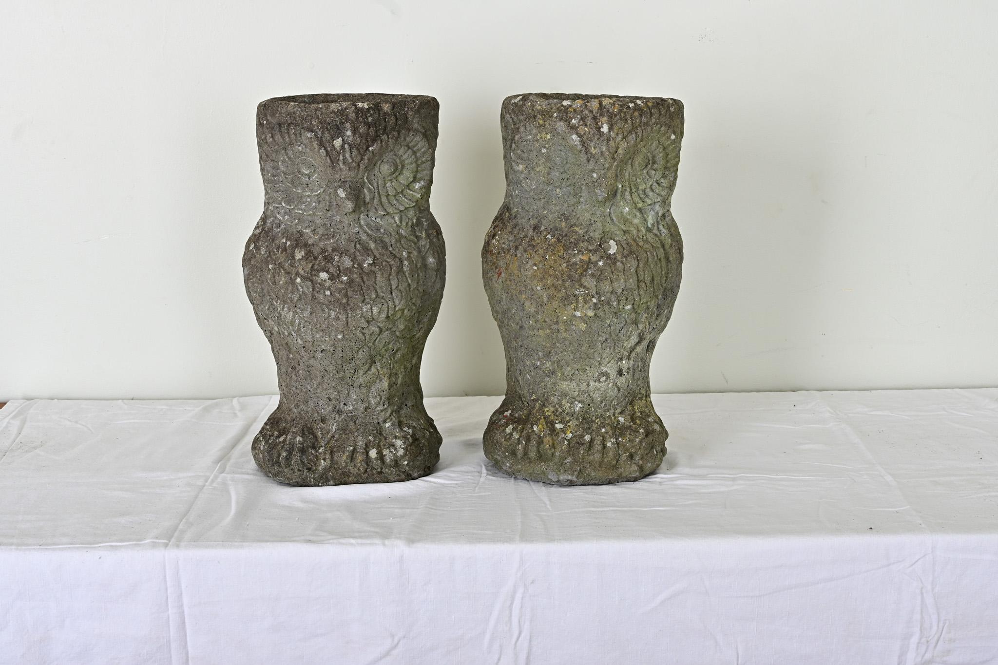 Other Pair of English Stone Owl Planters