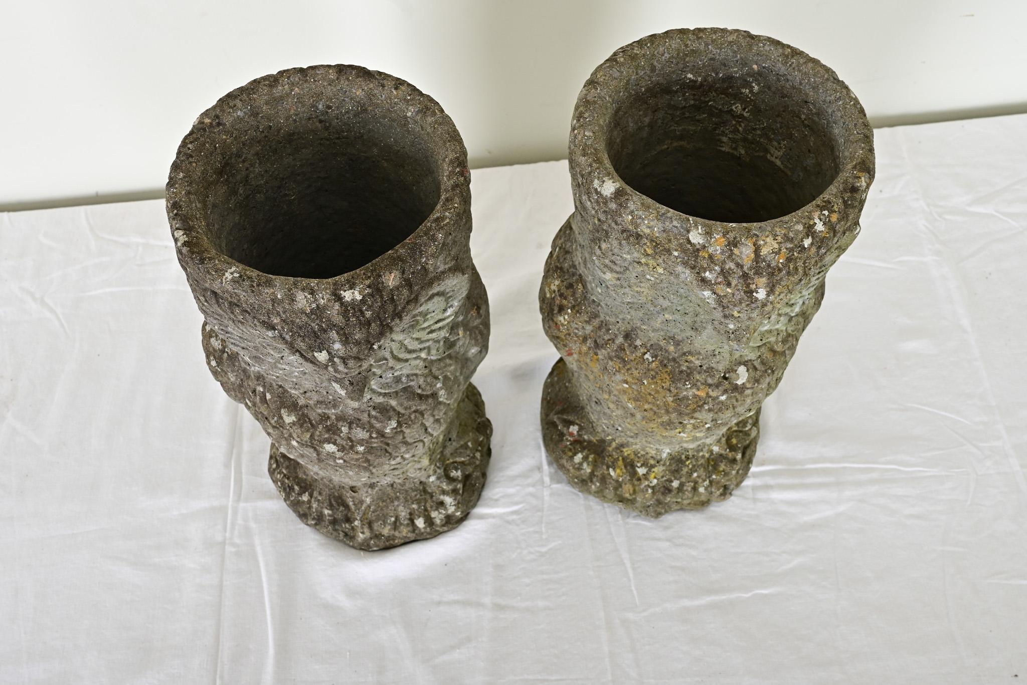 Pair of English Stone Owl Planters In Good Condition In Baton Rouge, LA